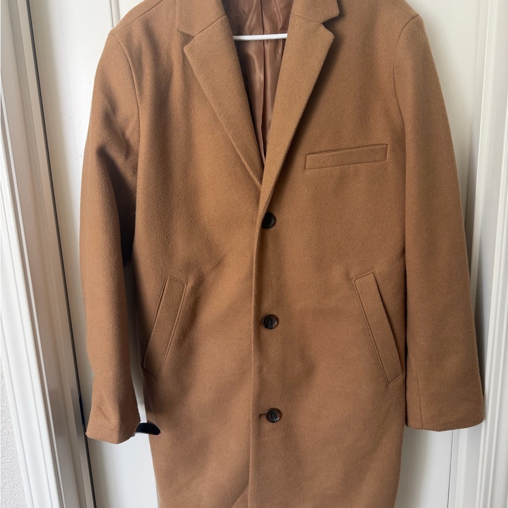 Old Navy Men's Camel Wool-Blend Overcoat - Classic Single-Breasted Jacket